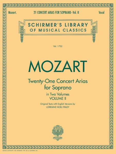 輸入　ソプラノのための21のコンサートアリア集　第2巻　21 Concert Arias for Soprano Volume II /Wolfgang Amadeus Mozart