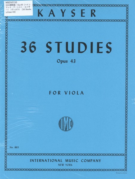 ＭＳＯＶＩ１３０　輸入　36の練習曲・Op.43（ハインリック・アーンスト・カイザー）（ヴィオラ）【36StudiesOpus43】