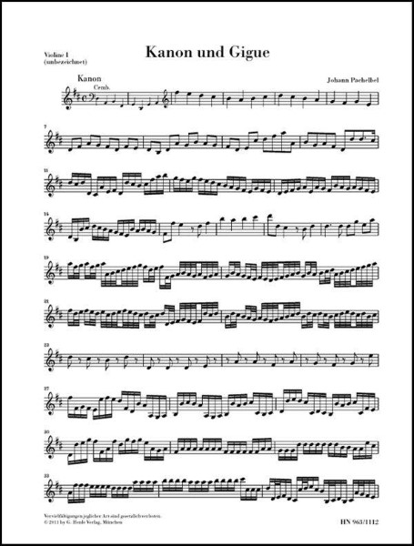 SEB207　パッヘルベル/カノンとジーグニ長調　《Violin　1・パート譜》