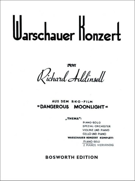 PNC4832　輸入　リチャード・アディンセル/ワルソー・コンチェルト・ピアノソロ版《輸入ピアノ楽譜》