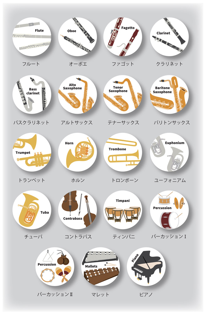 楽器缶バッジ　パーカッション1