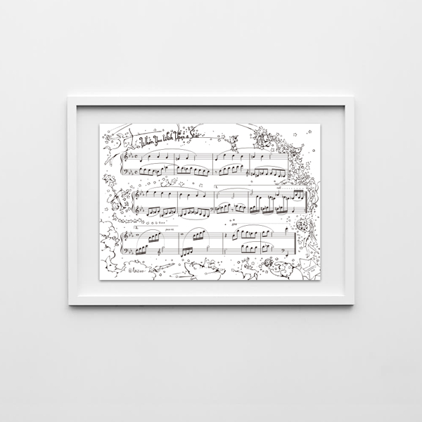 飾りたくなる楽譜　星に願いを（モノクロ）