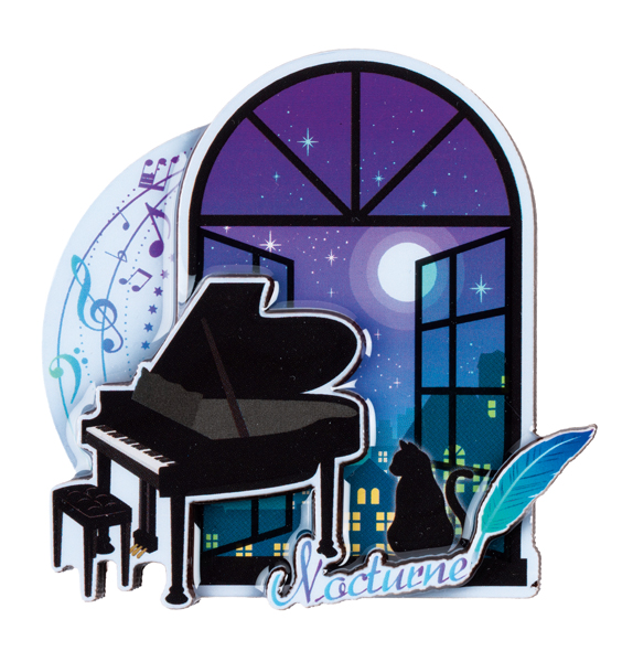 木製マグネット　黒猫ノクターン